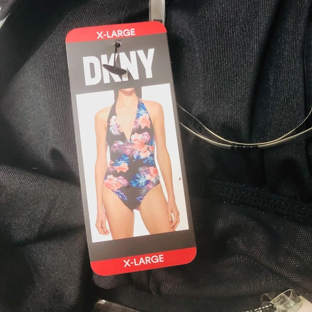NWT‎ DKNY Halter Swimsuit UPF Bathing Suit 1 PC Floral Beach Vacation Womens XL - Picture 6 of 9